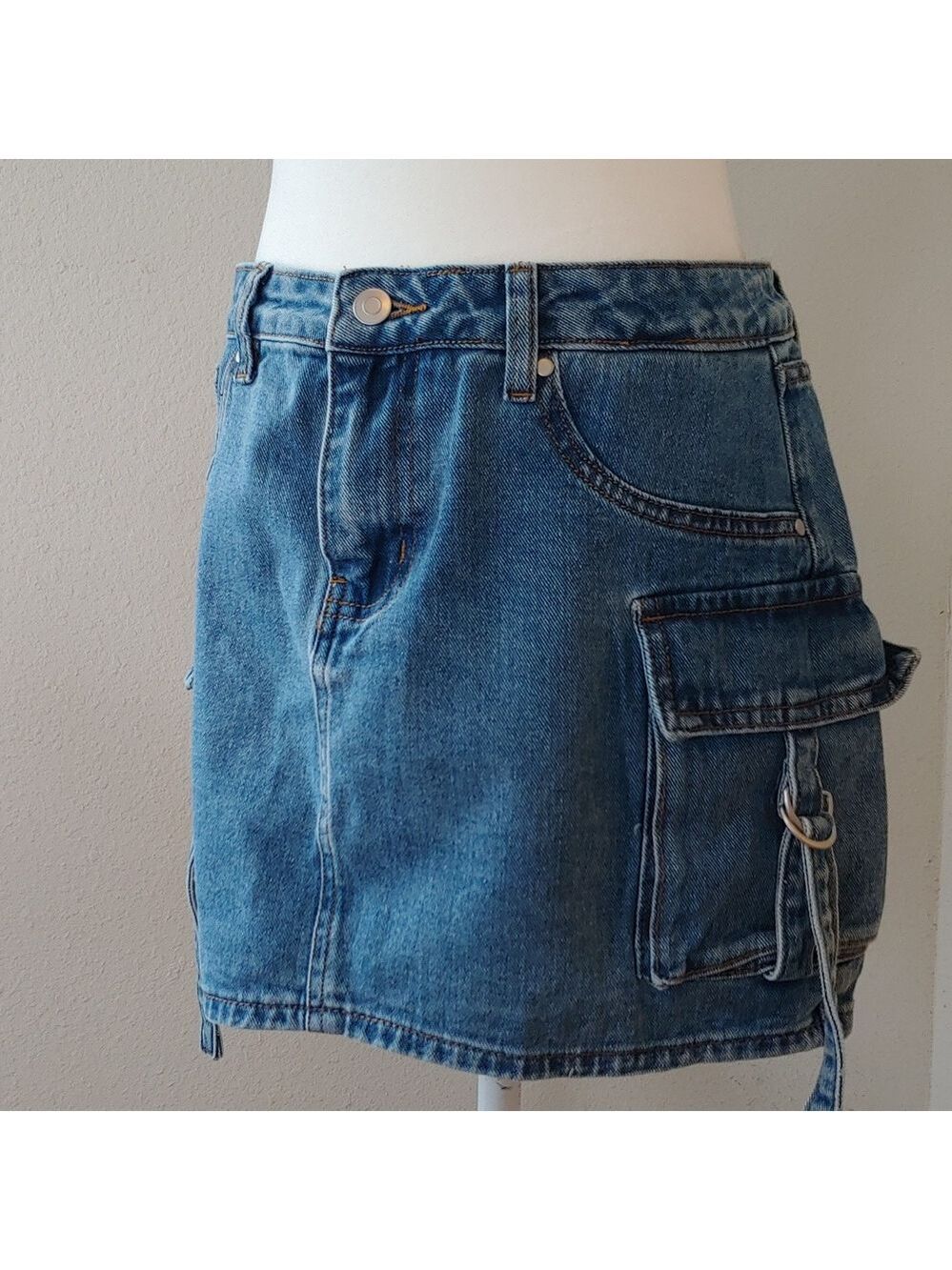 NWT Fashion Nova Misses Blue Denim Mini Cargo Skirt size XL